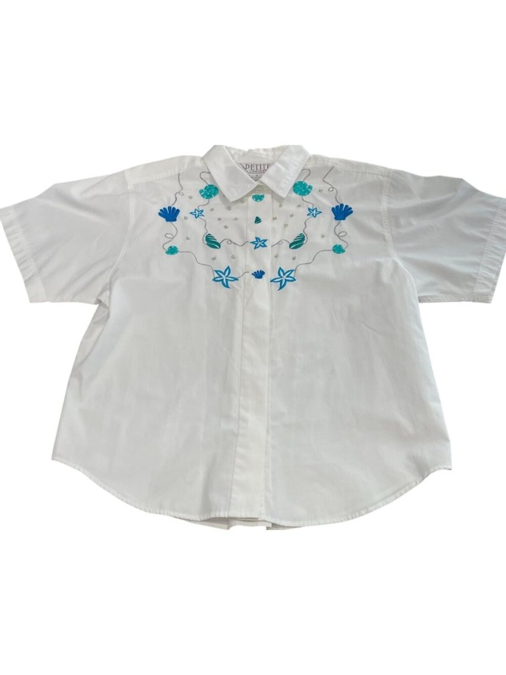 Vintage 80s Cottagecore Blouse PM White Buttons Embroidered Prairie Sophisticate